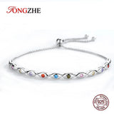 925 Silver Evil Eye Tennis Bracelet Colorful CZ Adjustable Turkey Jewelry