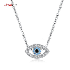 Evil Eyes Pendant 925 Sterling Silver Necklace Crystal Eye Women Girls Jewelry