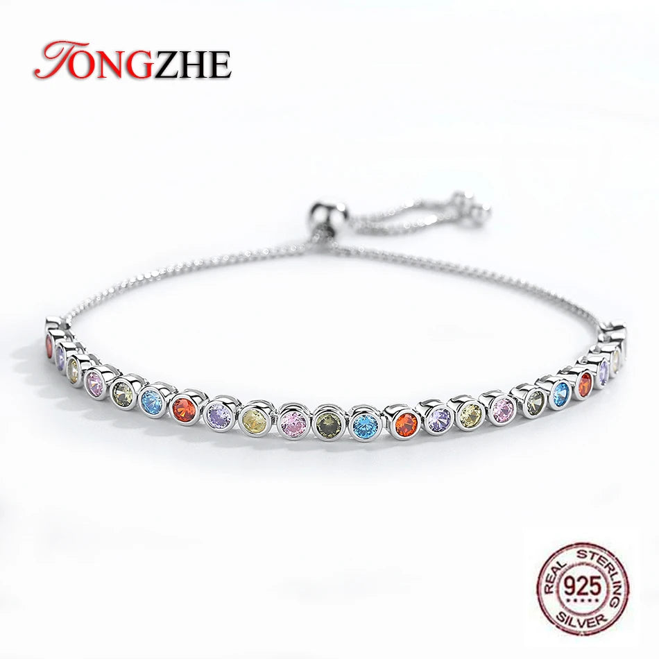 925 Sterling Silver Rainbow CZ Tennis Bracelet