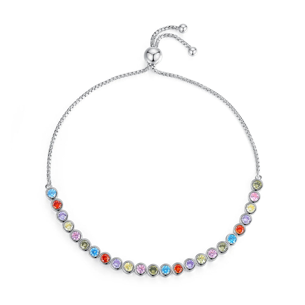 925 Sterling Silver Rainbow CZ Tennis Bracelet