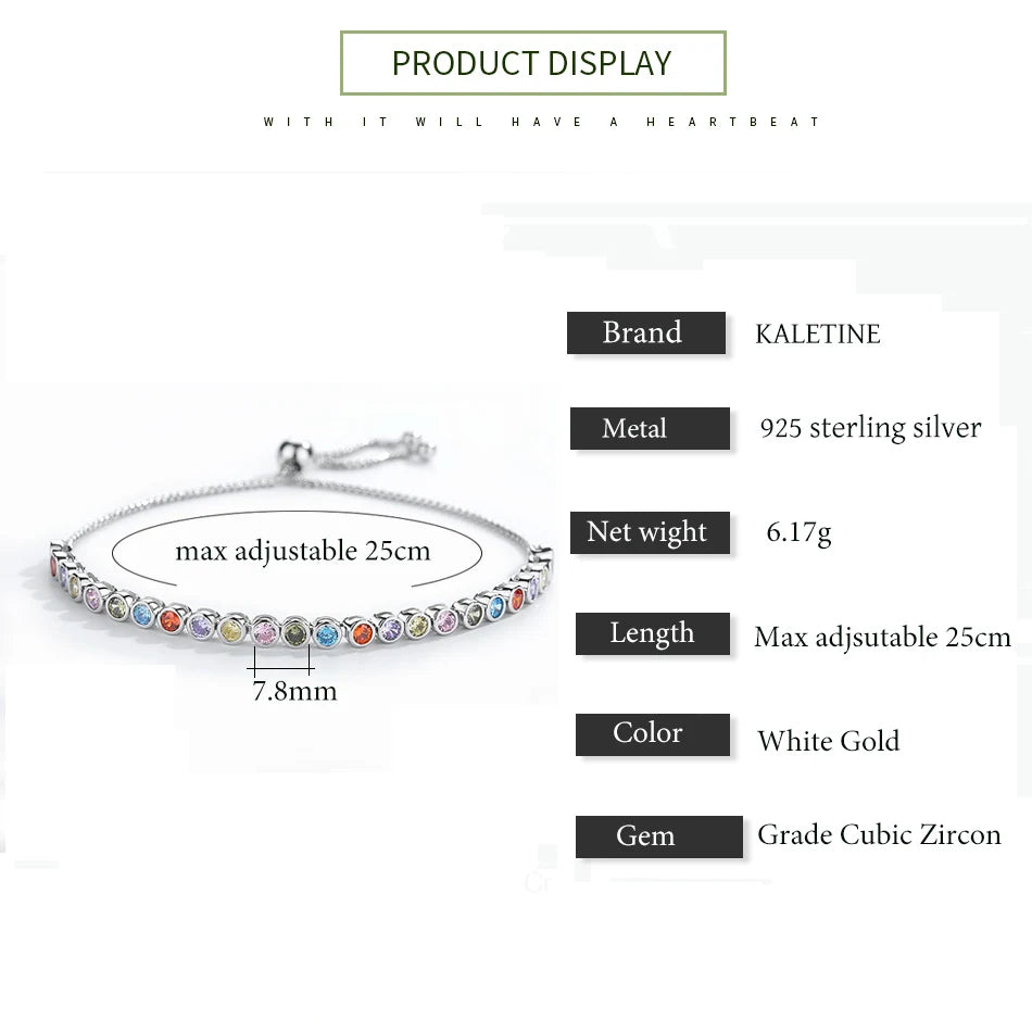 925 Sterling Silver Rainbow CZ Tennis Bracelet