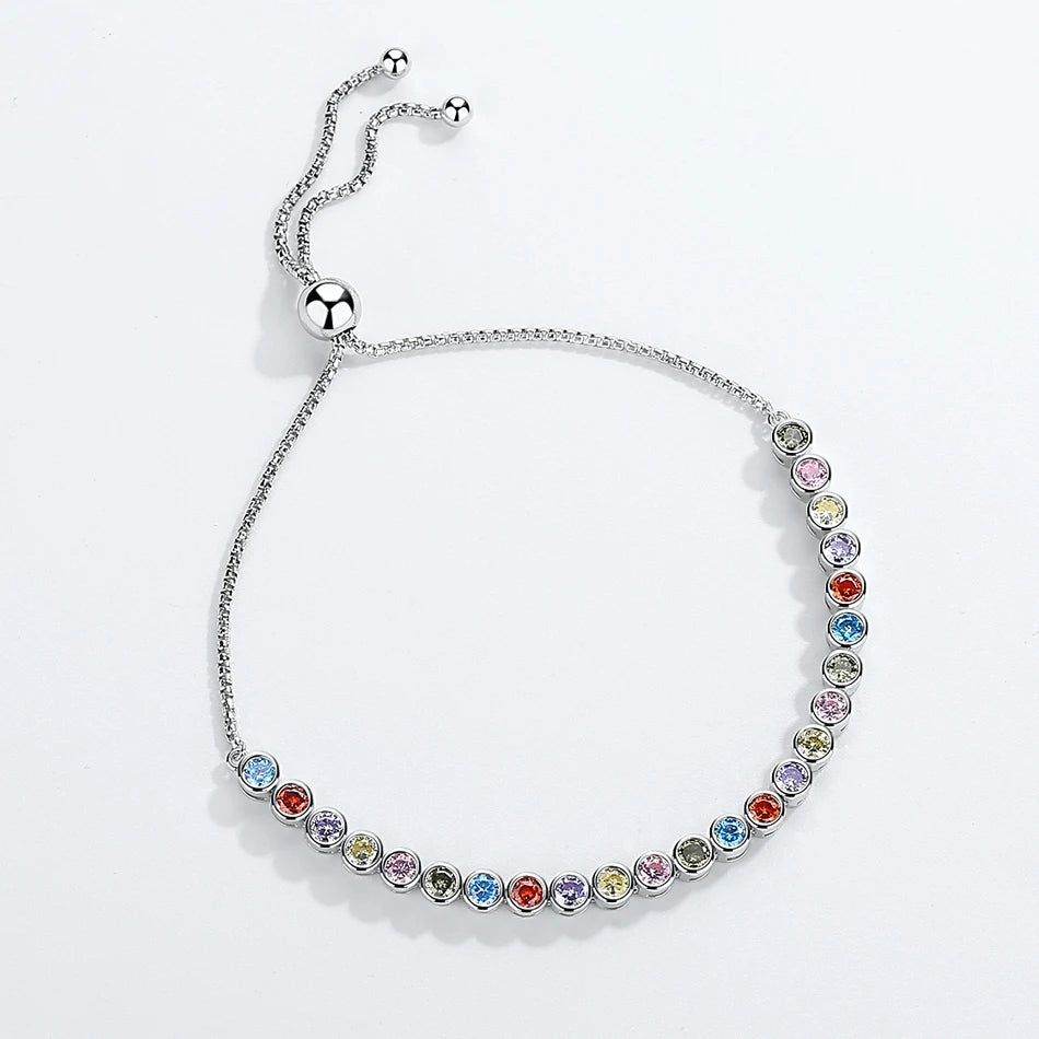 925 Sterling Silver Rainbow CZ Tennis Bracelet