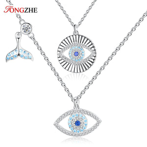 Evil Eye CZ 925 Sterling Silver Necklace Crystal Pendant Turkey Jewelry