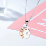 925 Silver Moon & Star Round Pendant Necklaces Wedding Gift