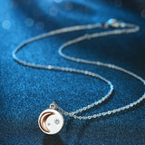 925 Silver Moon & Star Round Pendant Necklaces Wedding Gift