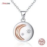 925 Silver Moon & Star Round Pendant Necklaces Wedding Gift