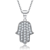 925 Silver Hand of Hamsa Pendant Necklace CZ Good Luck Hand Of Fatima Necklace