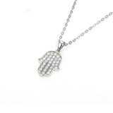 925 Silver Hand of Hamsa Pendant Necklace CZ Good Luck Hand Of Fatima Necklace