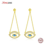 Evil Eye Silver Drop Earrings Blue Stone Yellow Women Jewelry