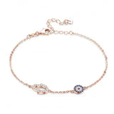 Hamsa Hand Evil Eye Bracelet 925 Silver CZ Chain Turkey Jewelry Chakra