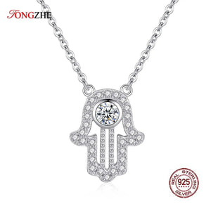 Hamsa 925 Sterling Silver Necklace Lucky Fatima Long Chain Initial Necklace