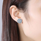 Evil Eye 925 Sterling Silver Blue Stone Crystal Stud Earrings