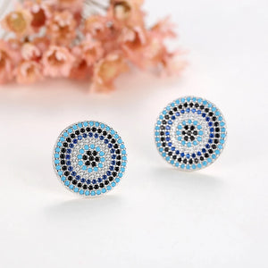 Evil Eye 925 Sterling Silver Blue Stone Crystal Stud Earrings