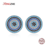 Evil Eye 925 Sterling Silver Blue Stone Crystal Stud Earrings