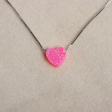 Opal Heart Necklace Multicolor Synthetic Opal 925 Sterling Silver Choker