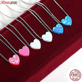 Opal Heart Necklace Multicolor Synthetic Opal 925 Sterling Silver Choker