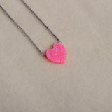 Opal Heart Necklace Multicolor Synthetic Opal 925 Sterling Silver Choker