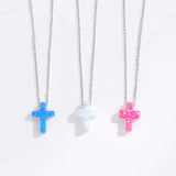 Opal Necklace Silver 925 Sterling Necklace Woman Cross Chains Jesus Charm