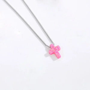 Opal Necklace Silver 925 Sterling Necklace Woman Cross Chains Jesus Charm