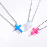 Opal Necklace Silver 925 Sterling Necklace Woman Cross Chains Jesus Charm