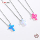 Opal Necklace Silver 925 Sterling Necklace Woman Cross Chains Jesus Charm