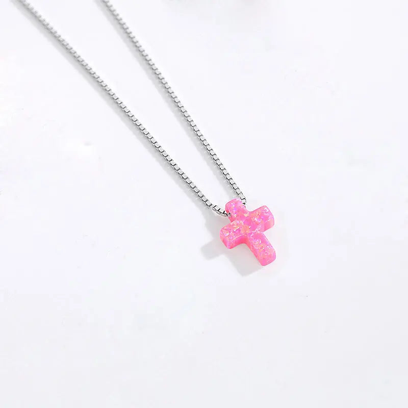 Opal Necklace Silver 925 Sterling Necklace Woman Cross Chains Jesus Charm