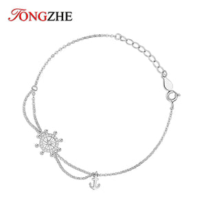 Sterling Silver Steering Wheel Charm Bracelet with Zircon Stones