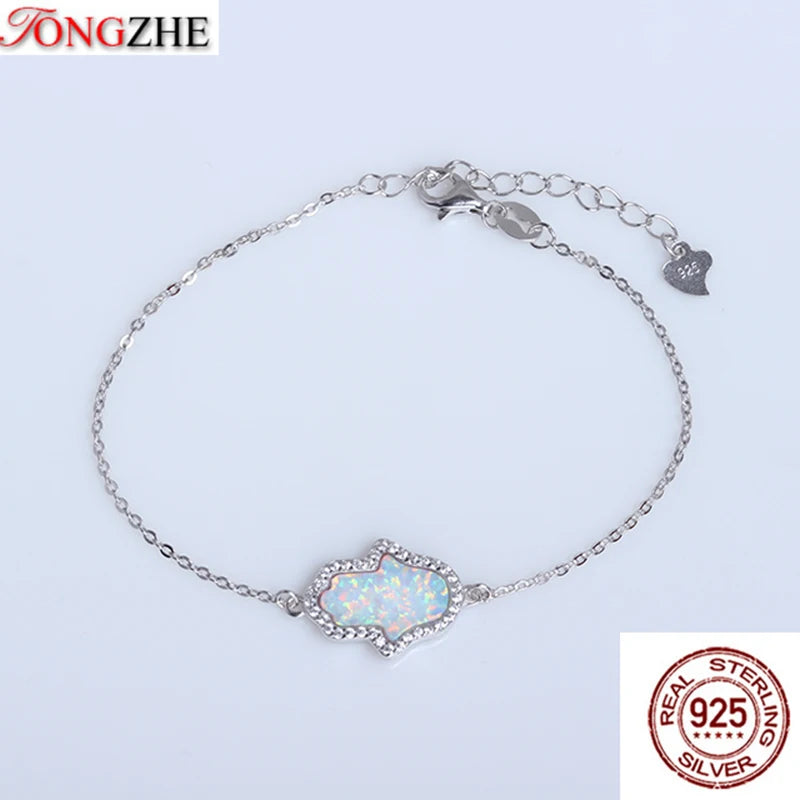 Opal Hamsa Hand Couple Bracelets 925 Silver