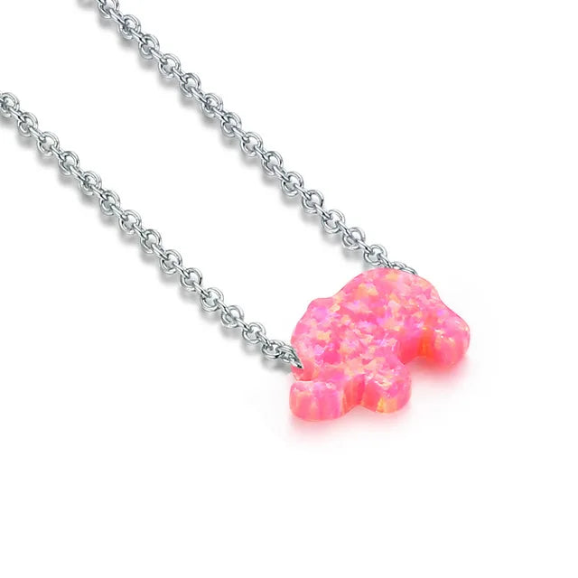 925 Silver Pink Stone Elephant Pendant Necklace 0.8*1.1cm