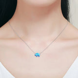925 Silver Pink Stone Elephant Pendant Necklace 0.8*1.1cm