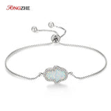 Synthetic Opal Bracelet 925 Silver Hamsa Hand Women's Jewelry