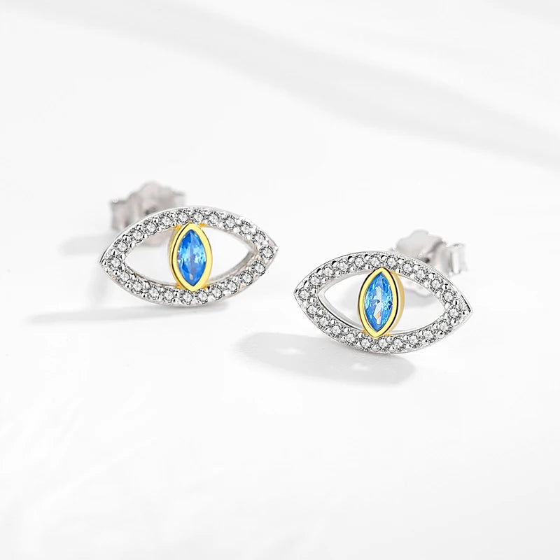 Vintage Evil Eye 925 Sterling Silver Stud Earrings For Women