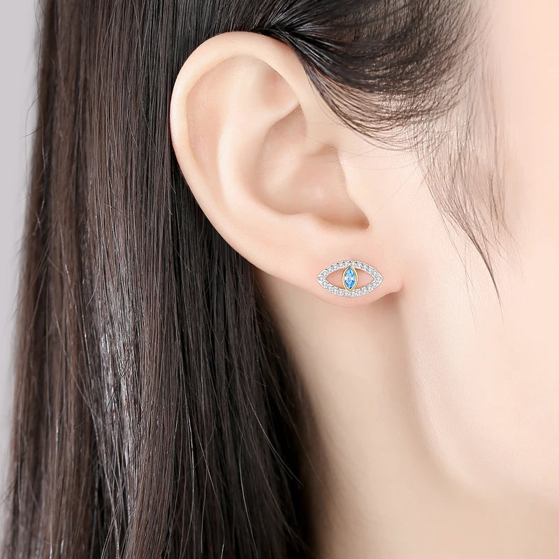 Vintage Evil Eye 925 Sterling Silver Stud Earrings For Women