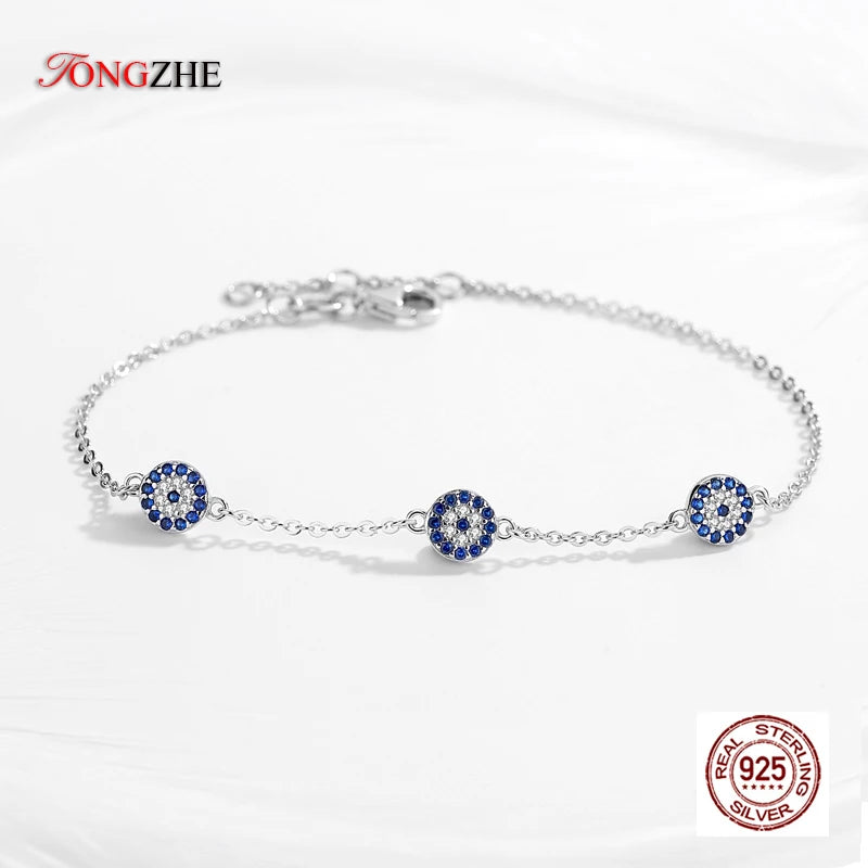 925 Silver Hamsa Hand Evil Eye Crystal Bracelet - Good Luck Jewelry