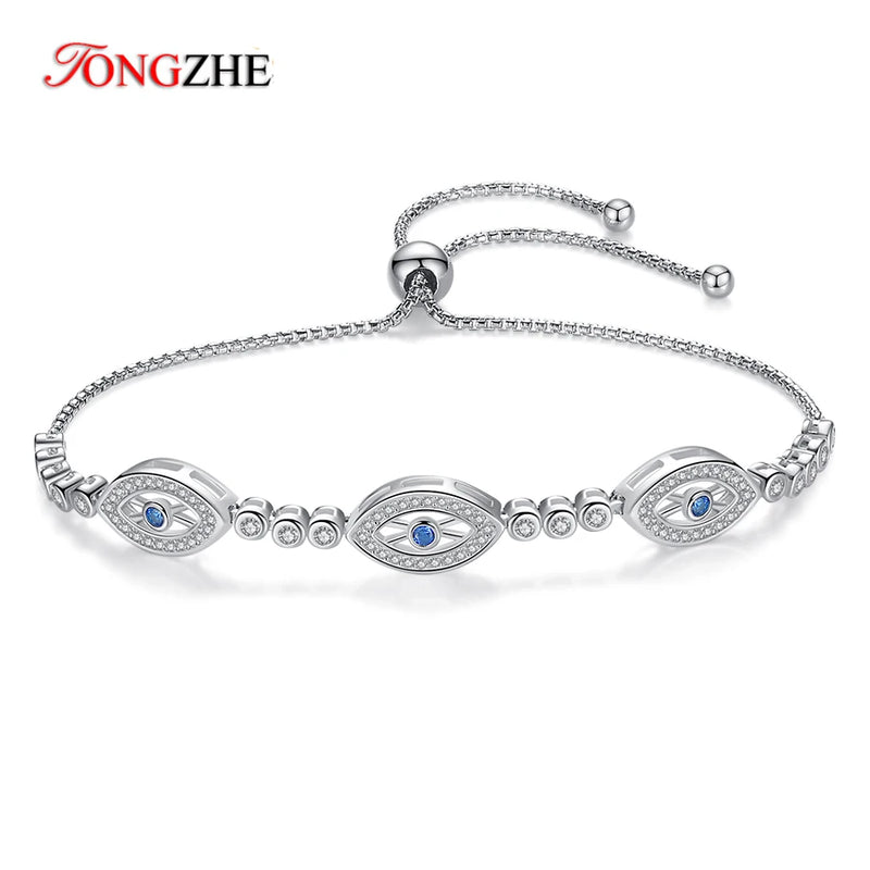 Hamsa Evil Eye Bracelet 925 Silver CZ Crystal Tennis Bracelet