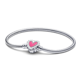 925 Silver Heart Snake Chain Bracelet For Women Fit Pamura Charm Bead Jewelry