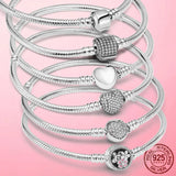 925 Silver Heart Snake Chain Bracelet For Women