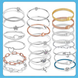 925 Silver Heart Snake Chain Bracelet For Women