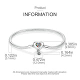925 Silver Heart Snake Chain Bracelet For Women