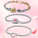 925 Silver Two-tone Love Links Bracelet For Women