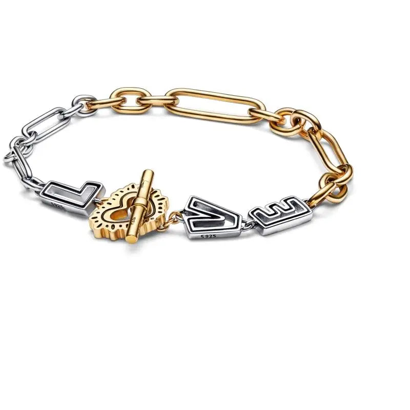925 Silver Two-tone Love Links Bracelet For Women