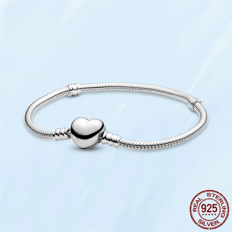 Silver Heart Snake Chain Bracelet For Women