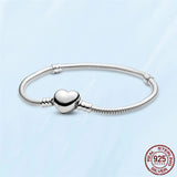 Silver Heart Snake Chain Bracelet For Women