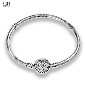 Femme 925 Silver Heart Snake Chain Bracelet