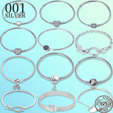 Femme 925 Silver Heart Snake Chain Bracelet