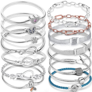 925 Silver Heart Snake Chain Bracelet