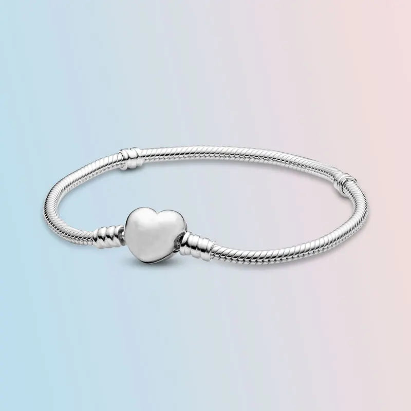 925 Silver Heart Snake Chain Bracelet