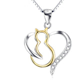 S925 Sterling Silver Cat Pendant Necklace with Crystal