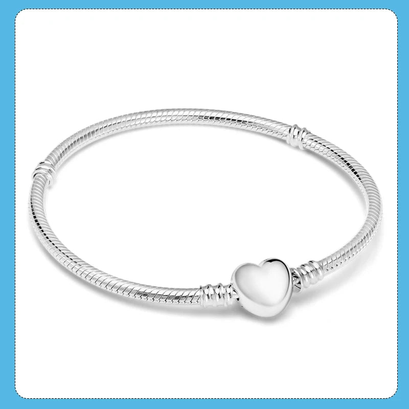 925 Silver Heart Clasp Chain Bracelet