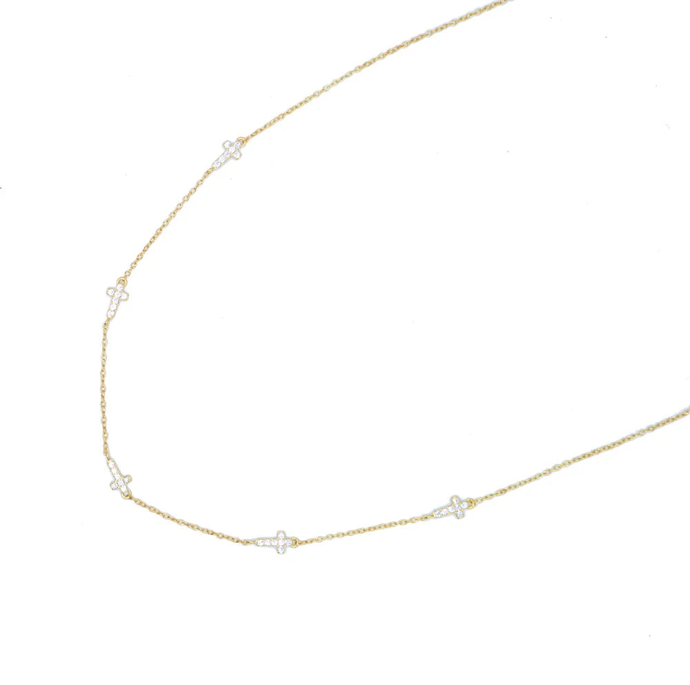 925 Silver Sideway Cross Pendant CZ Necklace